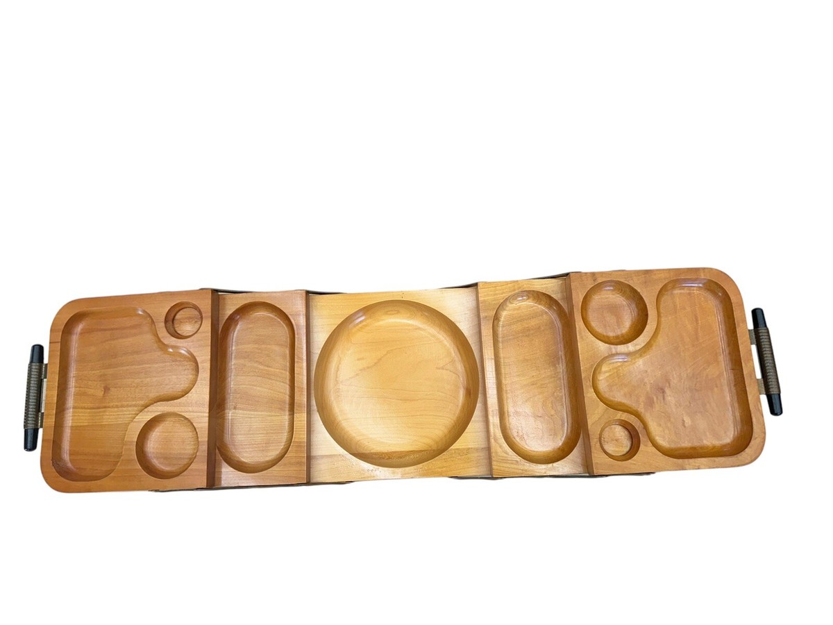 50's ビンテージ トレイ Vintage Karoff 50s Wood MCM 3-Tier Expandable Buffet Serving Tray