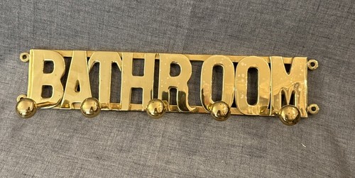 Vintage Brass "Bathroom" Towel Robe Rack 13" Wide