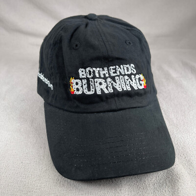 Both Ends Burning Hat Men OS Black Strapback Baseball Cap Embroidered Flames