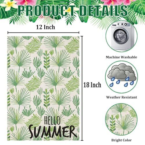 Summer Garden Flag 12x18 Double Sided Vertical, Seasonal Watercolor Leaves - Picture 3 of 7