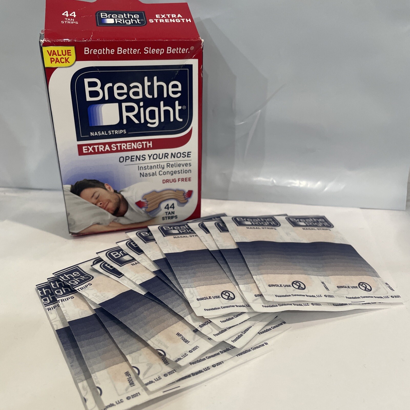 Breathe Right Extra Strength Tan Nasal Strips 44 count One Size Fits