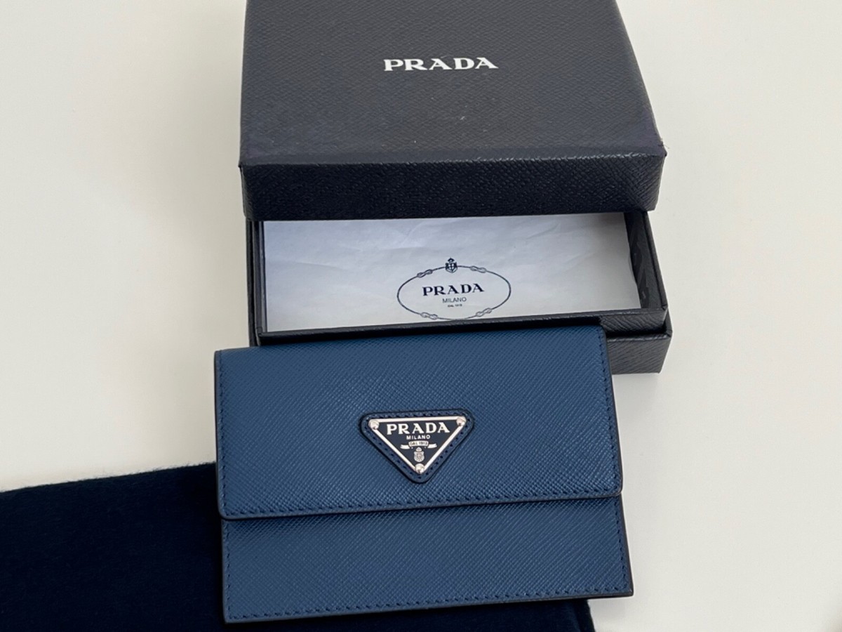 Prada Men's Unisex Wallet Document Holder Saffiano Leather Blue
