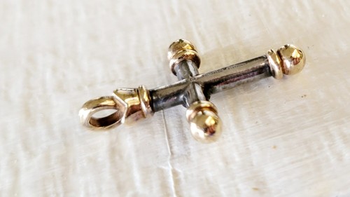 Seltener James Avery 14kt Gold und 925 Granat Mitte mit Krone Kreuz Anhänger Unisex - Bild 5 von 5