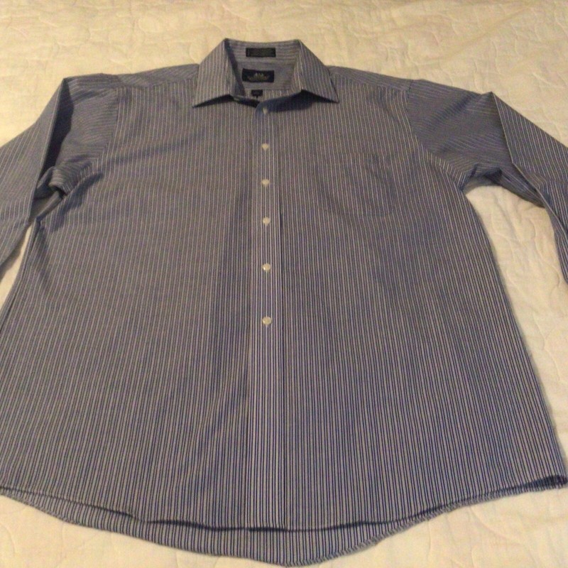 Stafford Mens Shirt Size 17 (34-35) Button Up Long Sleeve Blue Stripe