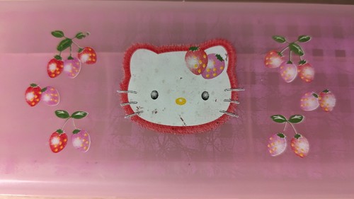 Hello Kitty Pencil Box With Shelf Pink Used Transparent 8" Long - Picture 3 of 7