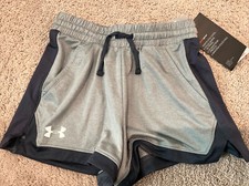 NWT Under Armour Girls Shorts YXS Grey And Black
