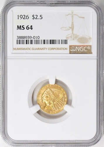 1926 INDIAN HEAD $2.5 QUARTER EAGLE GOLD NGC MS64