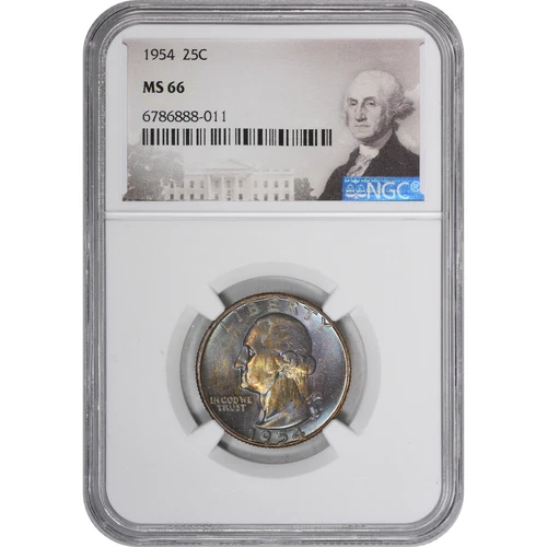 MS66 1954 Washington Quarter NGC Beautifully Toned *2889