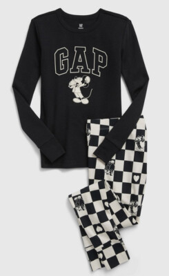 Gap Kids Disney Mickey Mouse Black White Organic Cotton Pajama Set Size 8 NEW