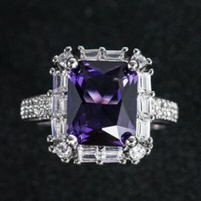  Elegant 925 Silver Ring with Princess Cut Amethyst Size 7