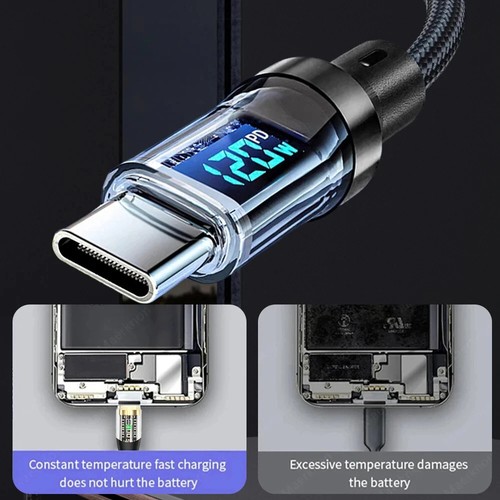 2 PEZZI CAVO DA USB A TYPE-C DISPLAY DIGITALE 2 METRI-120W 6A PER SAMSUNG HUAWEI - Zdjęcie 9 z 18