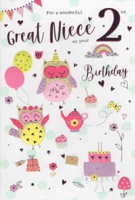 Happy Birthday Great Niece Images Great Niece 2Nd 2 Today Cute Owl & Cake Design Happy Birthday Card Lovely  Verse | Ebay