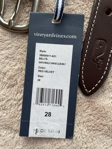 NWT Vineyard Vines Santa Whale Canvas Club Belt Red Boys Size 28 - Picture 3 of 3