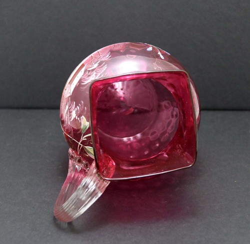 Moser c. 1890 Coin Dot Hand Painted Pitcher Blown Cranberry 8.5" - Picture 5 of 6
