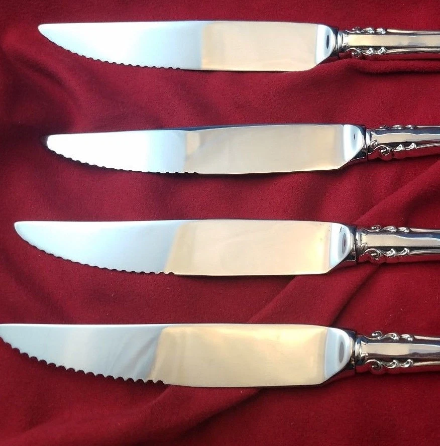 4 facas de bife serrilhadas Medici novas por Gorham Sterling feitas sob medida - Imagem 3 de 4