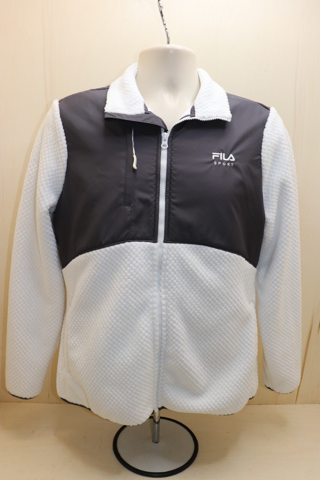 Giacca Donna Fila Sport Bianca in Pelliccia Finta Cerniera Intera Tasca Seno RN #73277 Taglia L