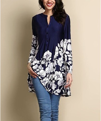 Women Vintage Printed Tunic Tops Plus 