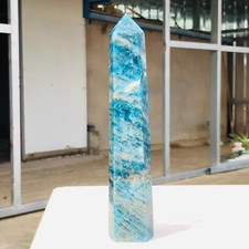 370g Natural Blue Apatite Quartz Crystal Obelisk Wand Point Healing W165
