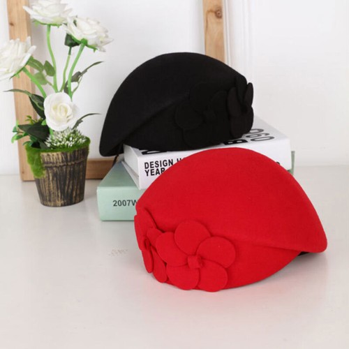 Winter Warm Wool Cap Ladies Felt Pillbox Hat Floral Beret Beanie Women Headwear - Bild 9 von 23