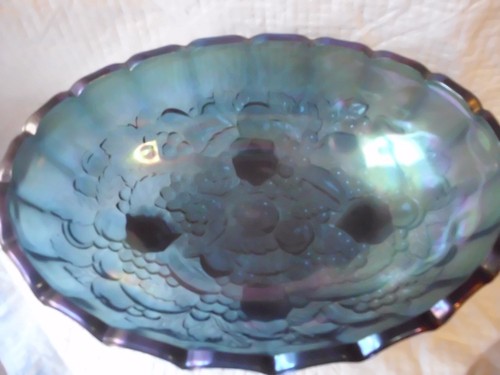 Blue Carnival Glass Banana Boat Dish Indiana - Picture 2 of 4