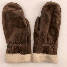 Aris Brown Leather Winter Mittens Lightly Lined Size L White Stitching