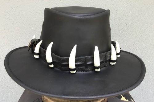 genuine crocodile leather band 9 teeth on Leather Hat Dundee Australian made - Picture 2 of 10