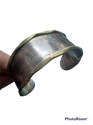 Vintage Sterling 925 Two-Tone Color Cuff Bracelet Mexico LATCN 25.99