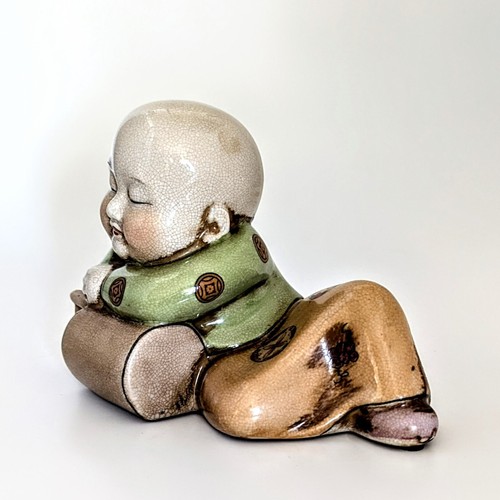 Vintage Chinese Crackle Glazed Porcelain Child Resting on Bucket Figurine - Picture 2 of 4