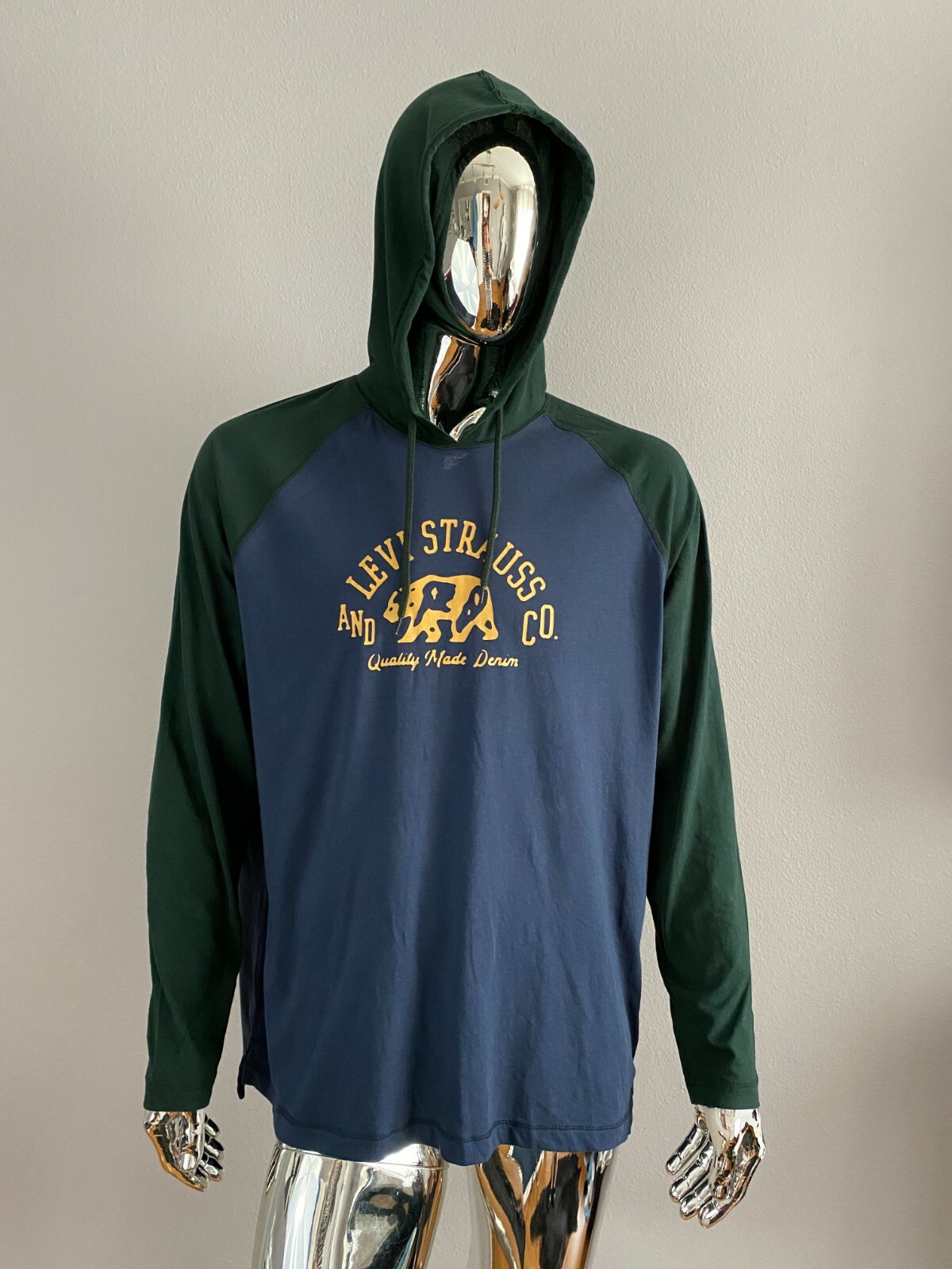 New Levis Graphic Blue Long Sleeve Hoodie Shirt Size 2XL