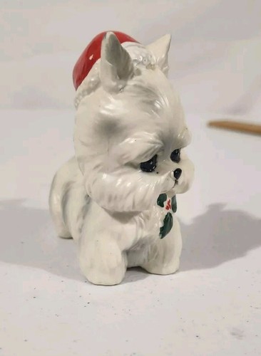 Vintage Lefton Scottish Terrier Scottie Dog Santa Hat Christmas Figure - Picture 5 of 9