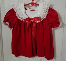 Vestido de terciopelo de terciopelo rojo vintage Y2K 1991 Broadway para niños lazo cuello blanco encaje 12M
