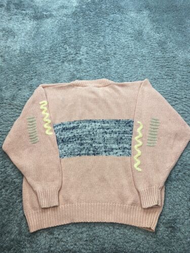 Vtg Peninsula Sweater Mens Large Pink Coral Hand Embroidered Linen Fisherman 90s - Picture 2 of 8
