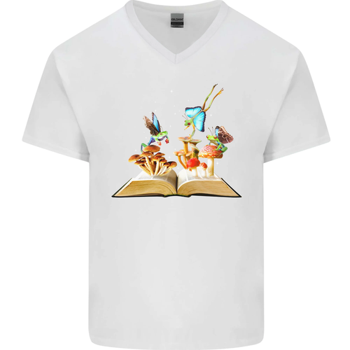 Tripant Nature Livre Magique Champignons Lsd Hommes Col V Coton T-Shirt - Picture 34 of 42