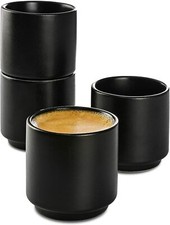 4 Espressotassen Schwarz 70ml Keramik Tassen Set Mokka Thermo Shot Becher