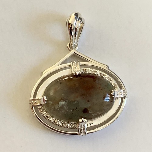 Sterling Silver 925 Pendant Aquaprase Champagne Diamonds Oval Gemporia 30 X 25mm - 第 6/10 張圖片