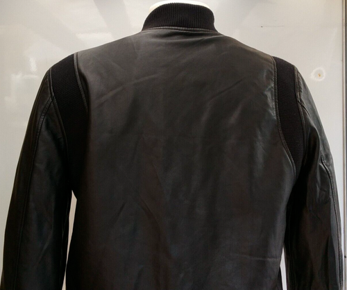 River Island Mens Faux Leather Coat Black Ribbed Full Zip Biker Jacket Size L - Picture 7 of 11