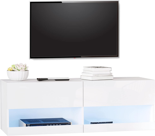 Mobile TV Sospeso in Legno, Mobile Porta TV Moderno con Luci LED di 20 Colori, p - Foto 9 di 9