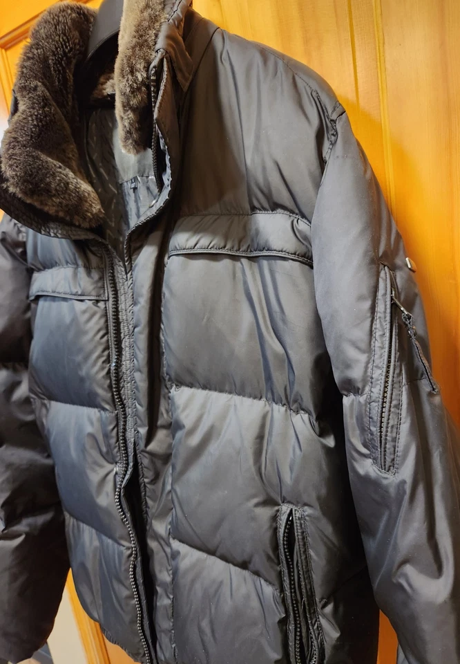 Marc New York by Andrew Marc Black Quilted Jacket Men's Size L Faux Fur Collar - Image 2 of 4