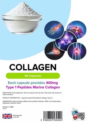 LINDENS Collagen Marine 400mg Protein für Knorpelband Knochen 90 Kapseln UK