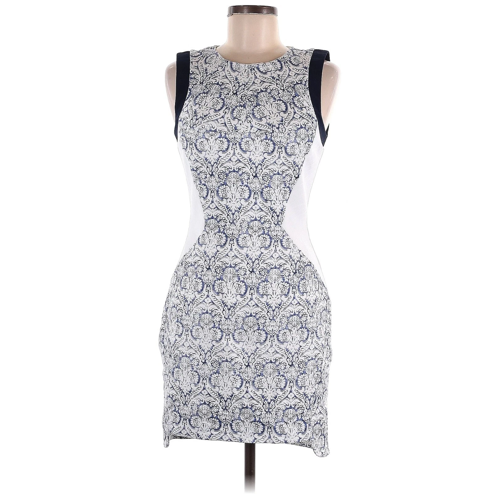 VETEMENTS Mini abito tubino nuovo con etichette G.i.N Nordstrom donna taglia 6 stampa blu colorblock NUOVO