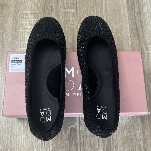 Scarpe da Balletto Donna MODA IN PELLE Hera Alcantara Taglia UK 5 EU 38 Glitz Jet Nero - Foto 5 di 14