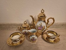 7 tlg. Vintage Prunk-Kaffeeservice Gold | Wohl Ansbach Bavaria | Liebespaarmotiv