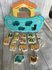 Noah's Ark Playset Wooden Shape Sorter Educational Toy Missing 2 Animals