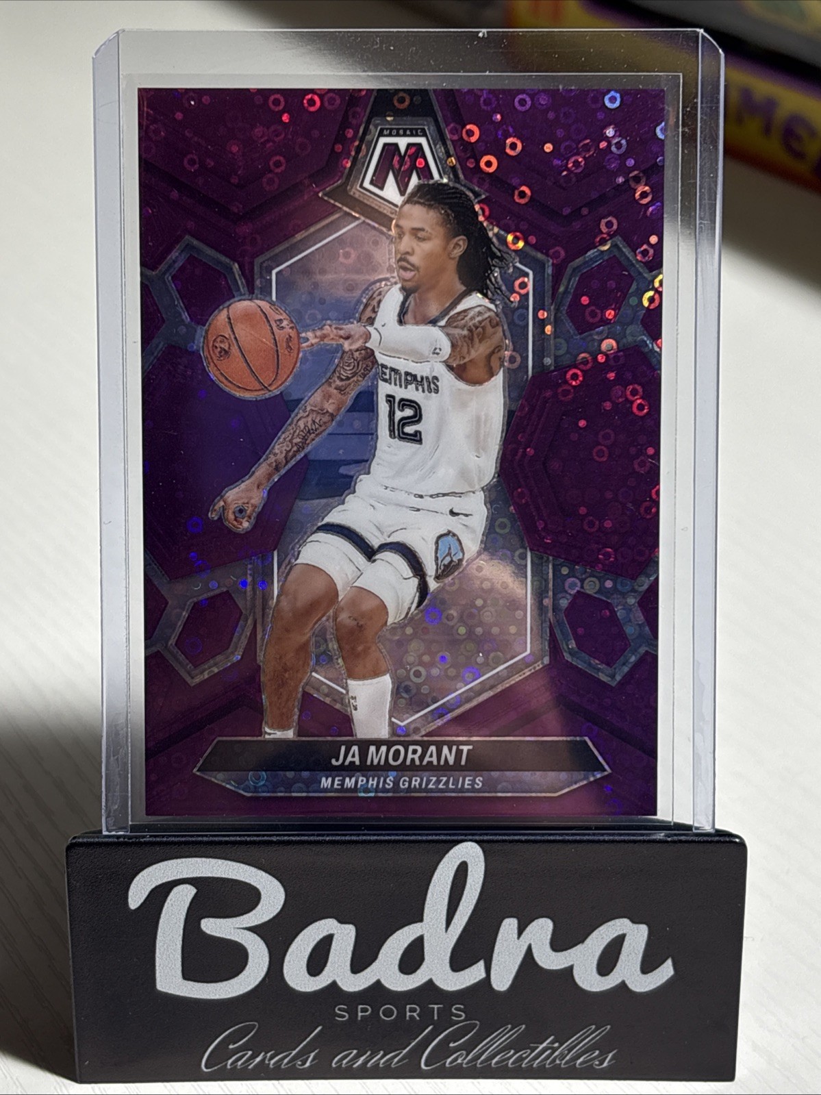 2023-24 Panini Mosaic #127 Ja Morant - Fast Break Purple Mosaic Prizm /50