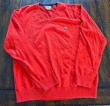 Lacoste Red Cotton V-Neck Pullover Long Sleeve Sweater Mens SizeXL 6 Golf Casual