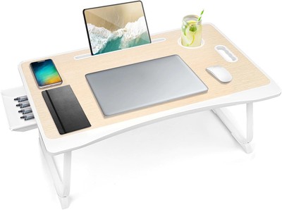 Amaredom Laptop Bed Desk Tray Table, Foldable Portable Lap White Oak 