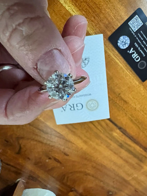 GRA Sterling Silver Round Moissanite Solitaire Engagement Ring Size 7 GRA