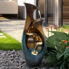 Faux Stone Cascading Water Feature – Outdoor Resin Fountain with LED Lights