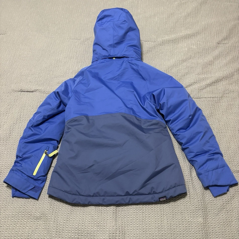 Patagonia Girls' Snowbelle Hooded Winter Ski Jacket Size L (12) Blue Yellow - Image 3 of 4