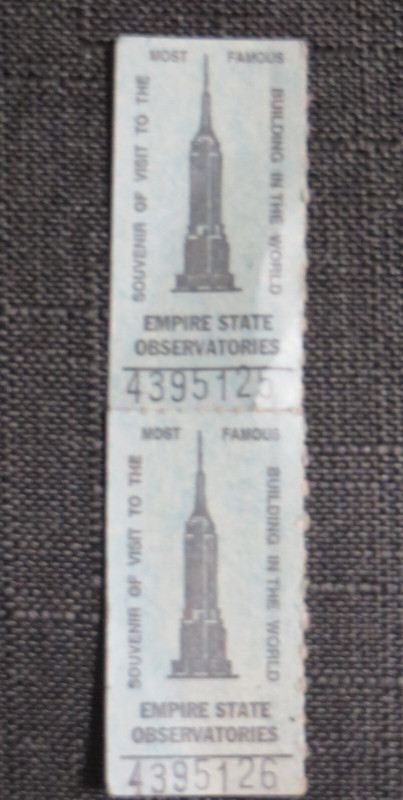 VINTAGE SOUVENIR TICKETS TO EMPIRE STATE BUILDING OBSERVATORY